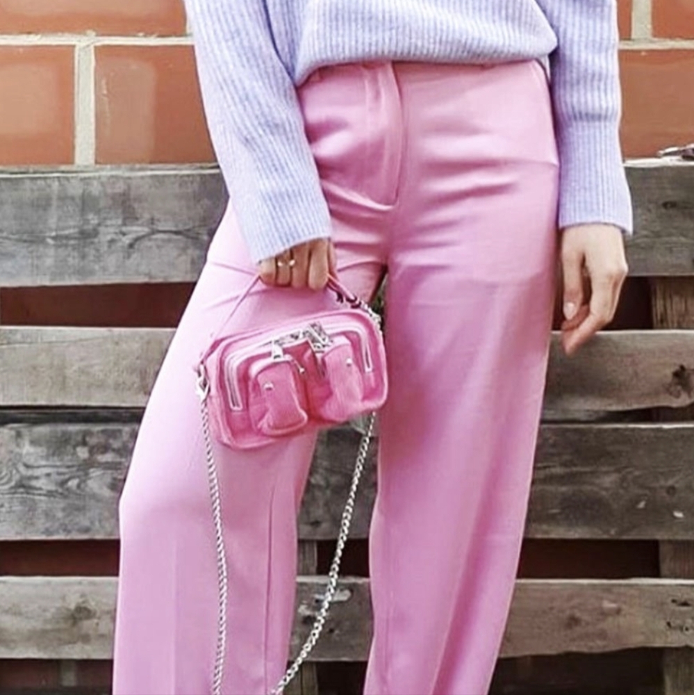 Pink satin trousers
